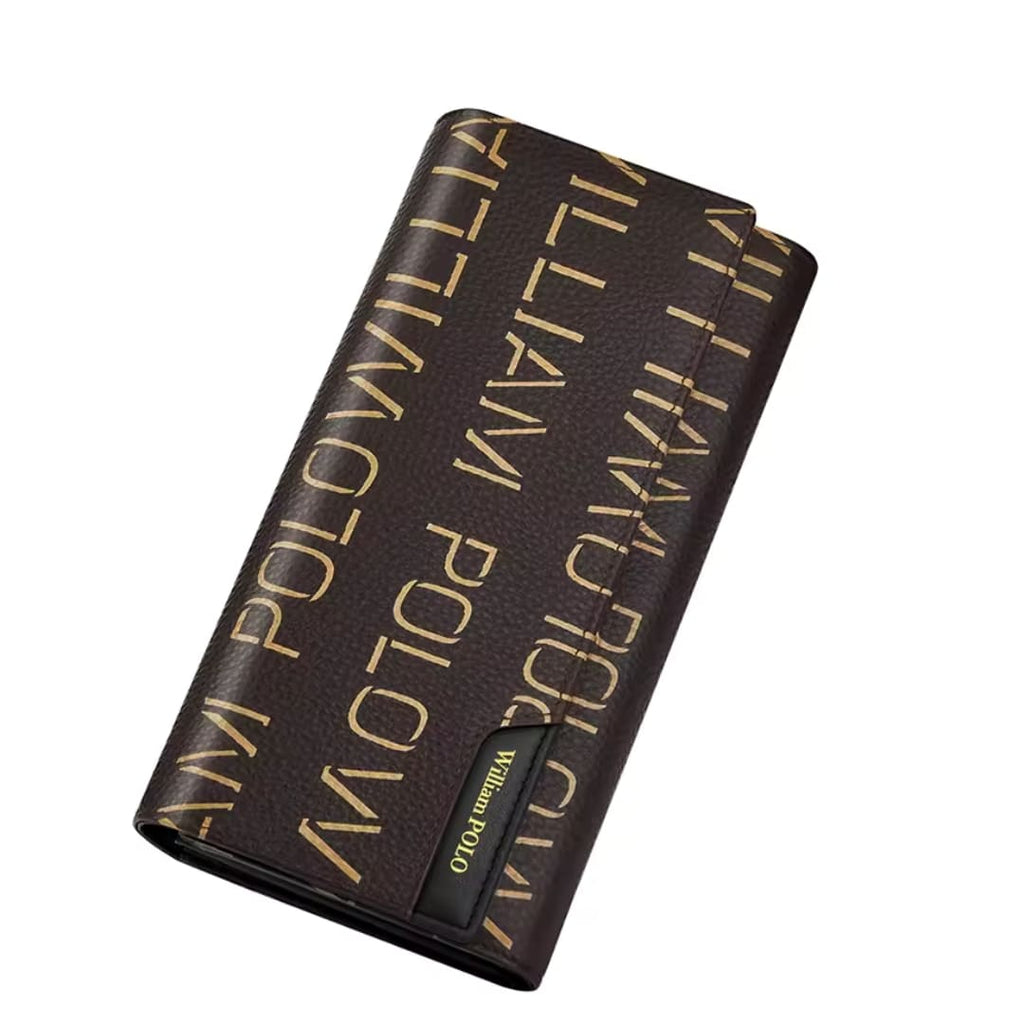 CARTEIRA FEMININA FEITA EM COURO MODELO LONG MONOGRAM ÉLEGANCE -LINHA WILLIAM POLLO