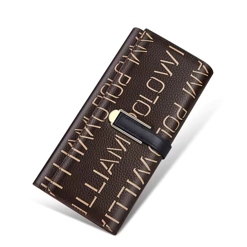 CARTEIRA FEMININA FEITA EM COURO MODELO LONG MONOGRAM ÉLEGANCE -LINHA WILLIAM POLLO