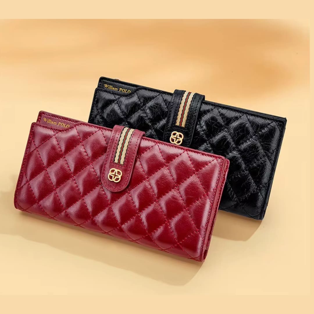 CARTEIRA FEMININA LONGA FEITA EM COURO GENUÍNO MODELO  SARAH NOIR BLACK – LINHA WILLIAM POLO