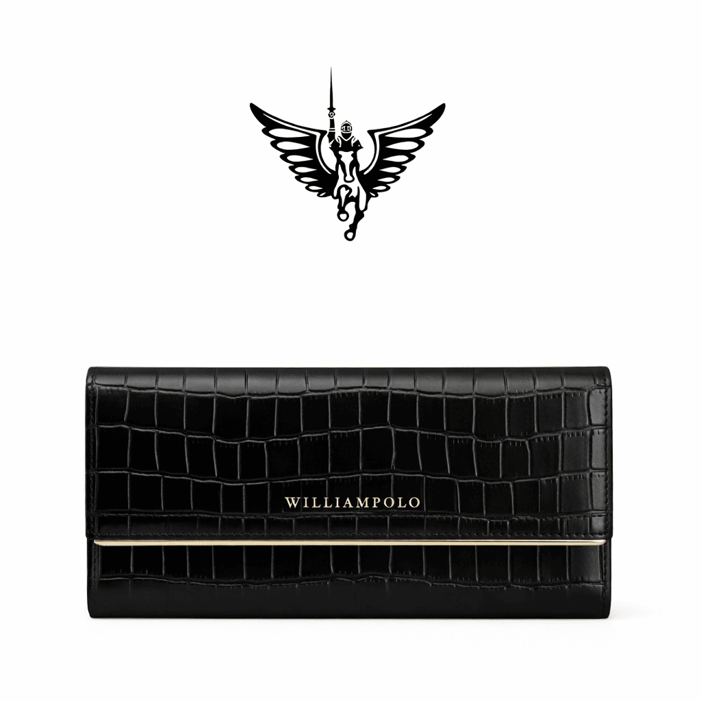 CARTEIRA FEMININA FEITA EM COURO GENUÍNO  MODELO IVORY ÉLÉGANCE BLACK - LINHA WILLIAM POLO