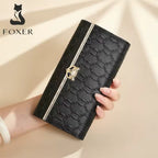 CARTEIRA FEMININA LONGA FOXER FEITA EM COURO GENUÍNO MODELO SÉLUNE BLACK