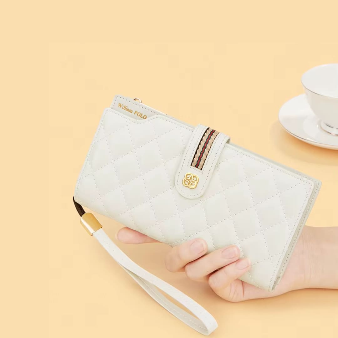 CARTEIRA FEMININA LONGA FEITA EM COURO GENUÍNO MODELO  SARAH NOIR BLACK – LINHA WILLIAM POLO