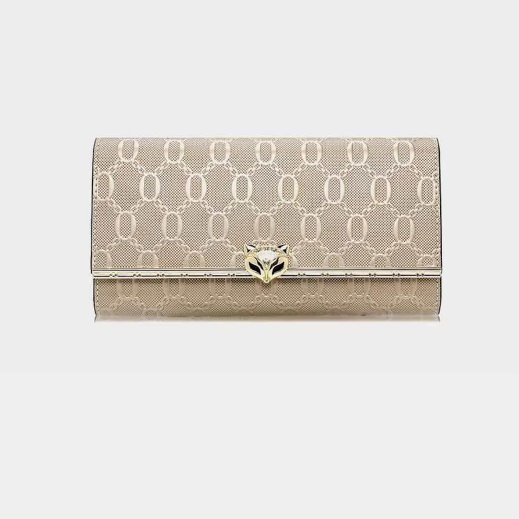 CARTEIRA FEMININA LONGA FOXER FEITA EM COURO GENUÍNO MODELO SÉLUNE BEIGE