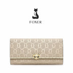 CARTEIRA FEMININA LONGA FOXER FEITA EM COURO GENUÍNO MODELO SÉLUNE BEIGE