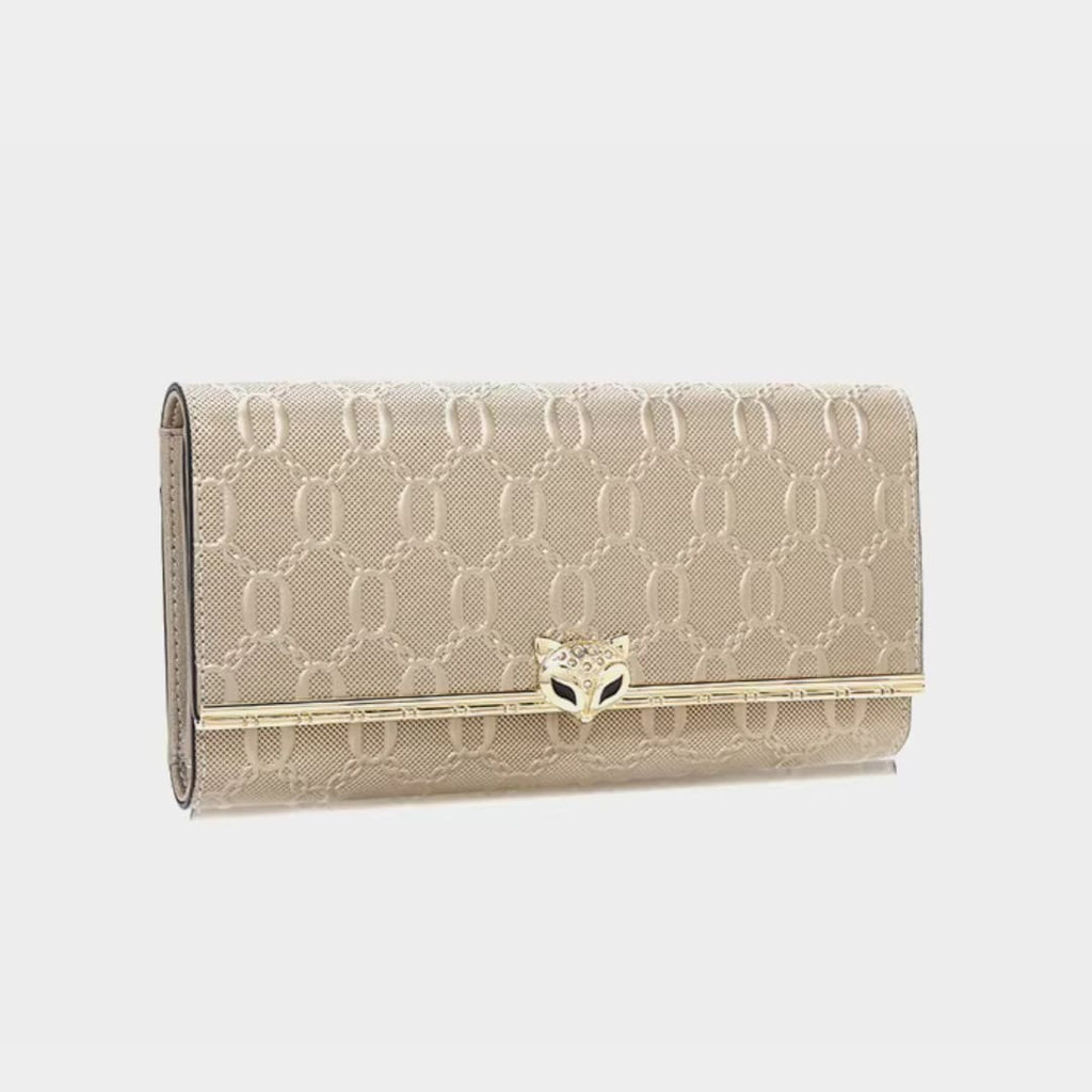 CARTEIRA FEMININA LONGA FOXER FEITA EM COURO GENUÍNO MODELO SÉLUNE BEIGE