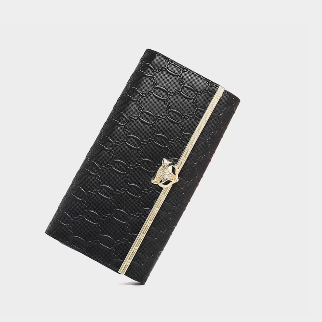 CARTEIRA FEMININA LONGA FOXER FEITA EM COURO GENUÍNO MODELO SÉLUNE BLACK