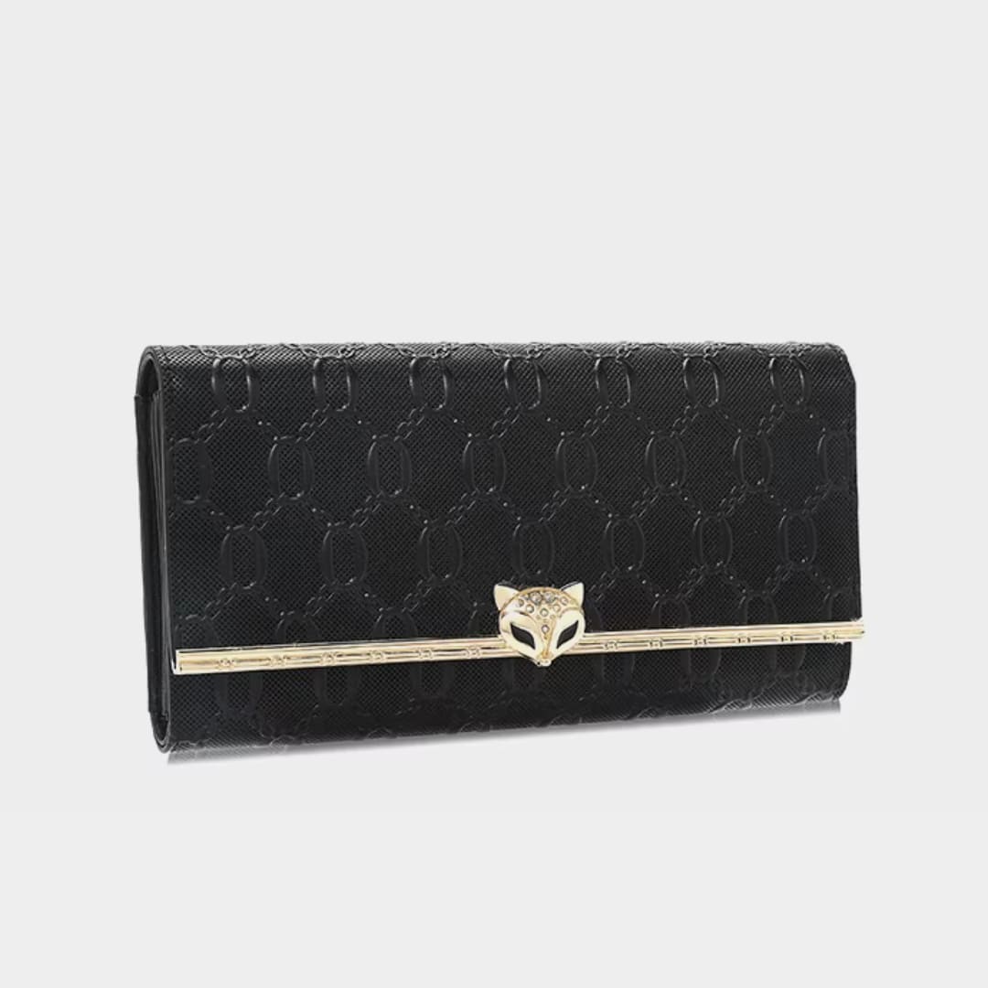 CARTEIRA FEMININA LONGA FOXER FEITA EM COURO GENUÍNO MODELO SÉLUNE BLACK