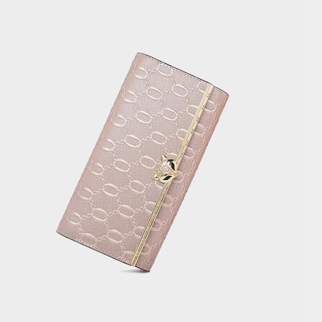 CARTEIRA FEMININA LONGA FOXER FEITA EM COURO GENUÍNO MODELO SÉLUNE ROSÉ