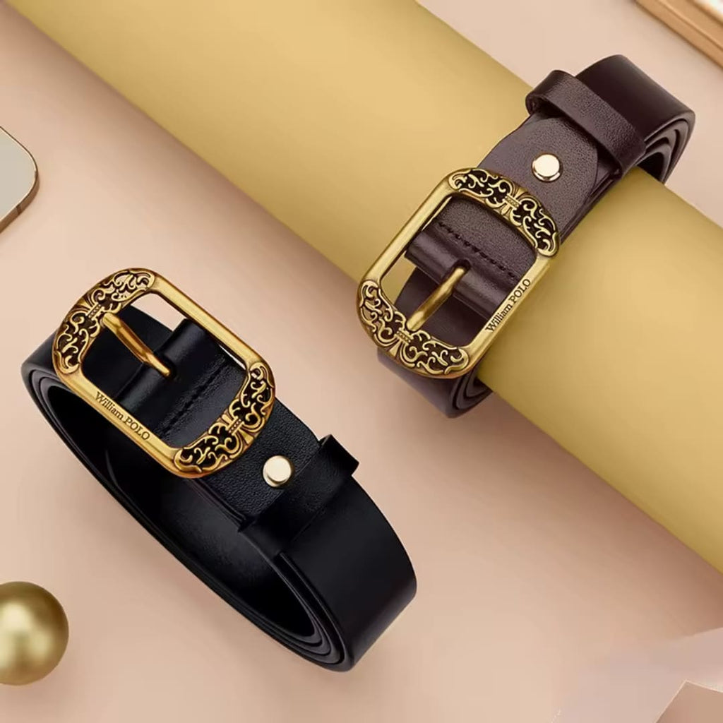 CINTO FEMININO FEITO EM COURO LEGÍTIMO MODELO AVENUE D’OR- LINHA WILLIAM POLO