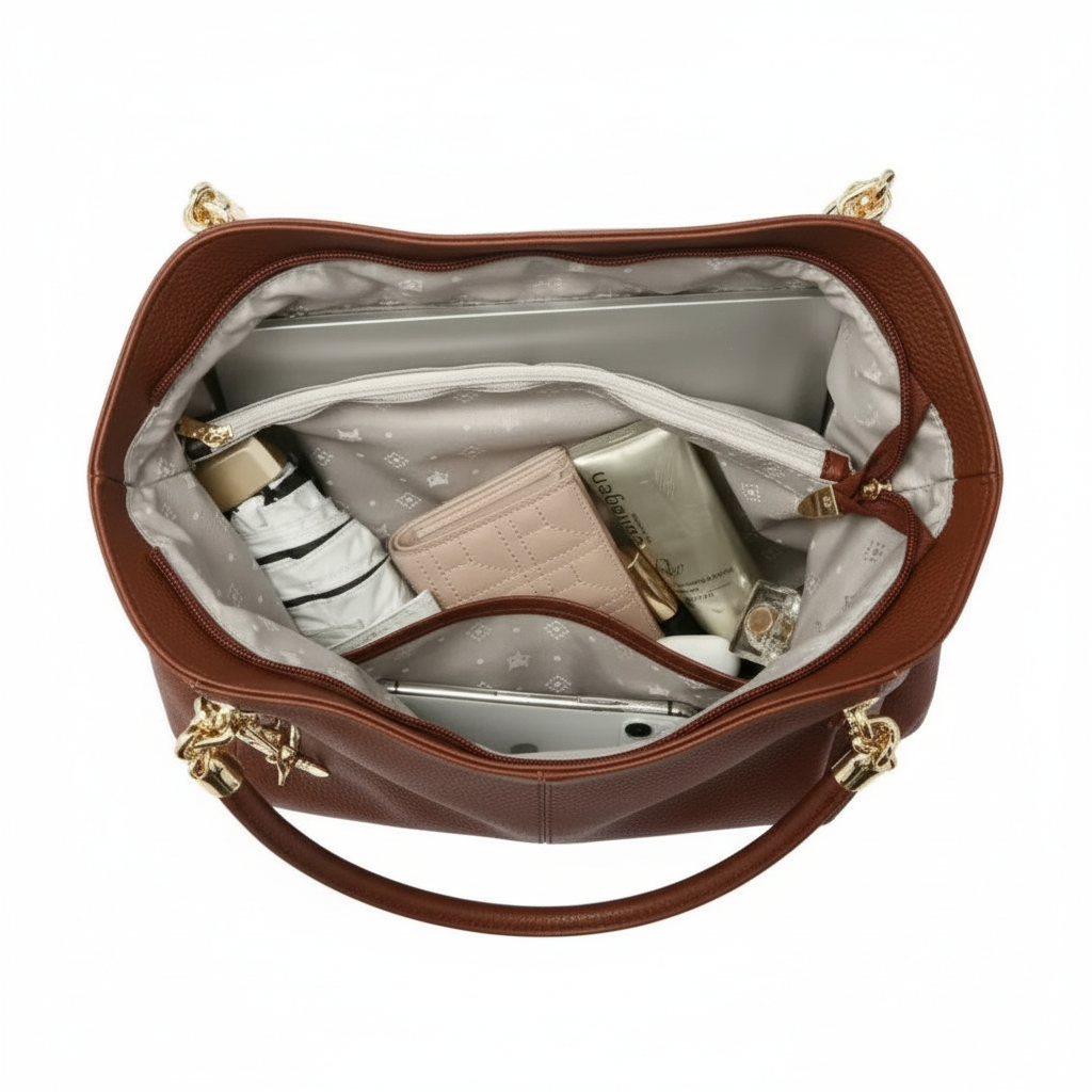 BOLSA FEMININA FOXER FEITA EM COURO GENUÍNO MODELO SAINT-GERMAIN BROWN