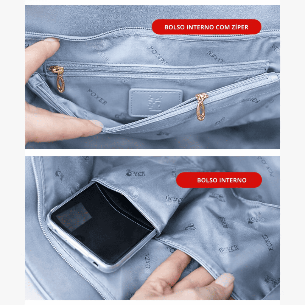 BOLSA FEMININA FOXER FEITA EM COURO GENUÍNO– MODELO CROWN LUXE BLUE