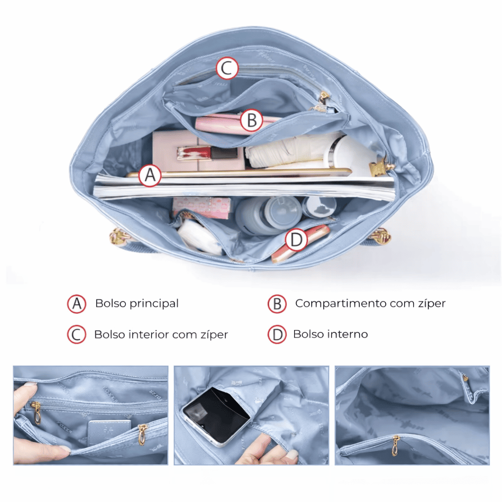 BOLSA FEMININA FOXER FEITA EM COURO GENUÍNO– MODELO CROWN LUXE BLUE