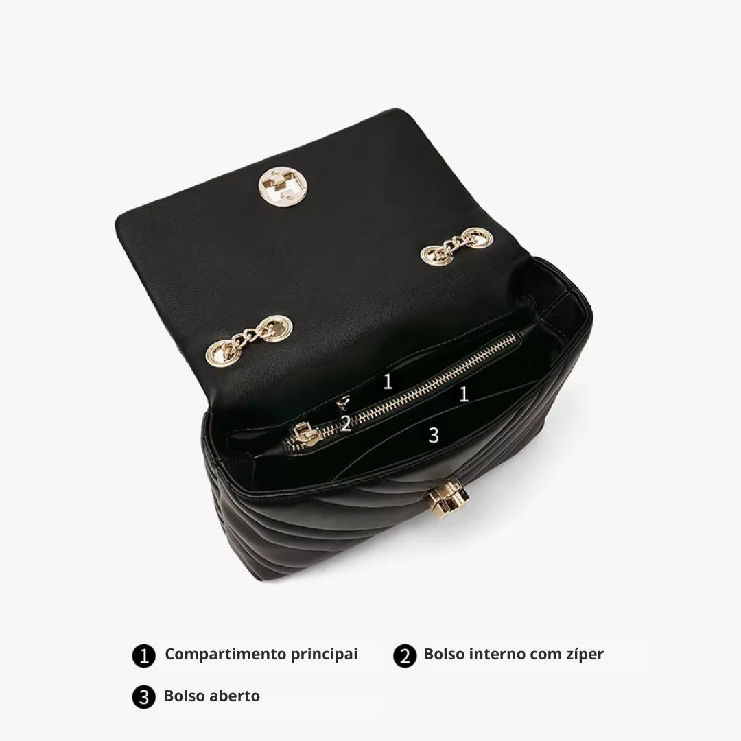 BOLSA FEMININA FOXER FEITA EM COURO GENUÍNO MODELO  CAMILLE PRESTIGE BLACK