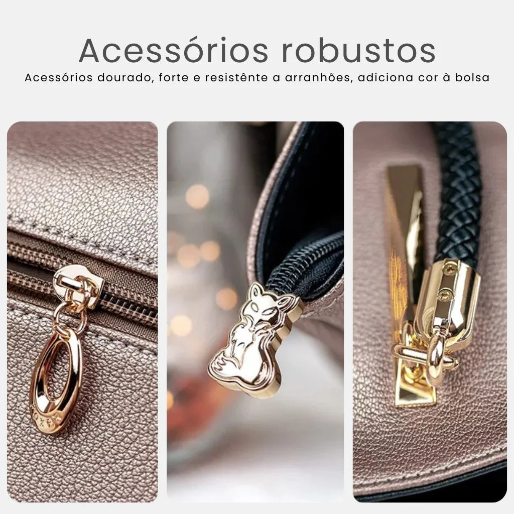 BOLSA FEMININA EM COURO LEGÍTIMO FOXER MODELO VELLUTO BEIGE