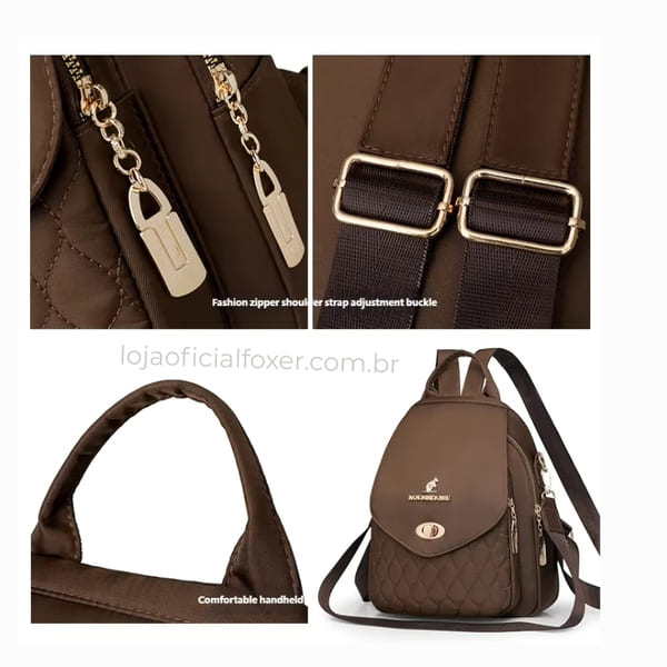 MOCHILA FEMIINA FEITA EM COURO REFINADO MODELO BELLA LUXE BROWN