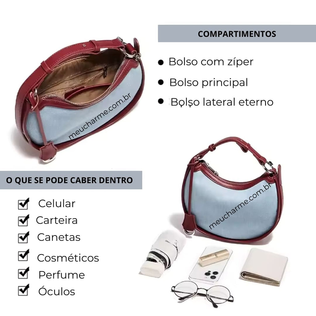 BOLSA FEMININA FOXER FEITA EM JEANS COM DETALHES EM COURO MODELO JEANS LUXE