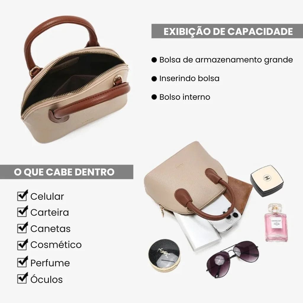 BOLSA FEMININA DE OMBRO FOXER FEITA EM COURO GENUÍNO MODELO AMÉLIE BEIGE