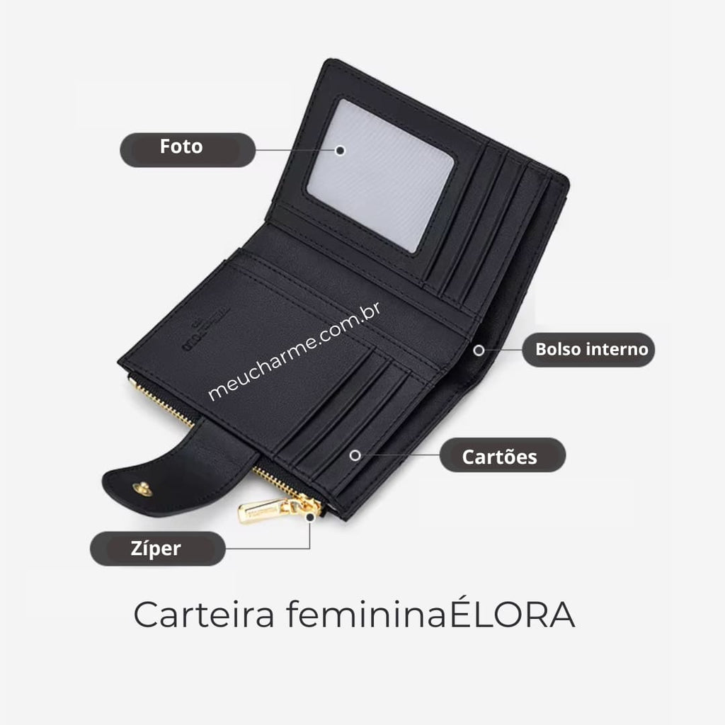 CARTEIRA FEMININA CURTA  FEITA EM COURO GENUÍNO MODELO ÉLORA -LINHA  WILLIAM POLO