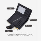 CARTEIRA FEMININA CURTA  FEITA EM COURO GENUÍNO MODELO ÉLORA -LINHA  WILLIAM POLO