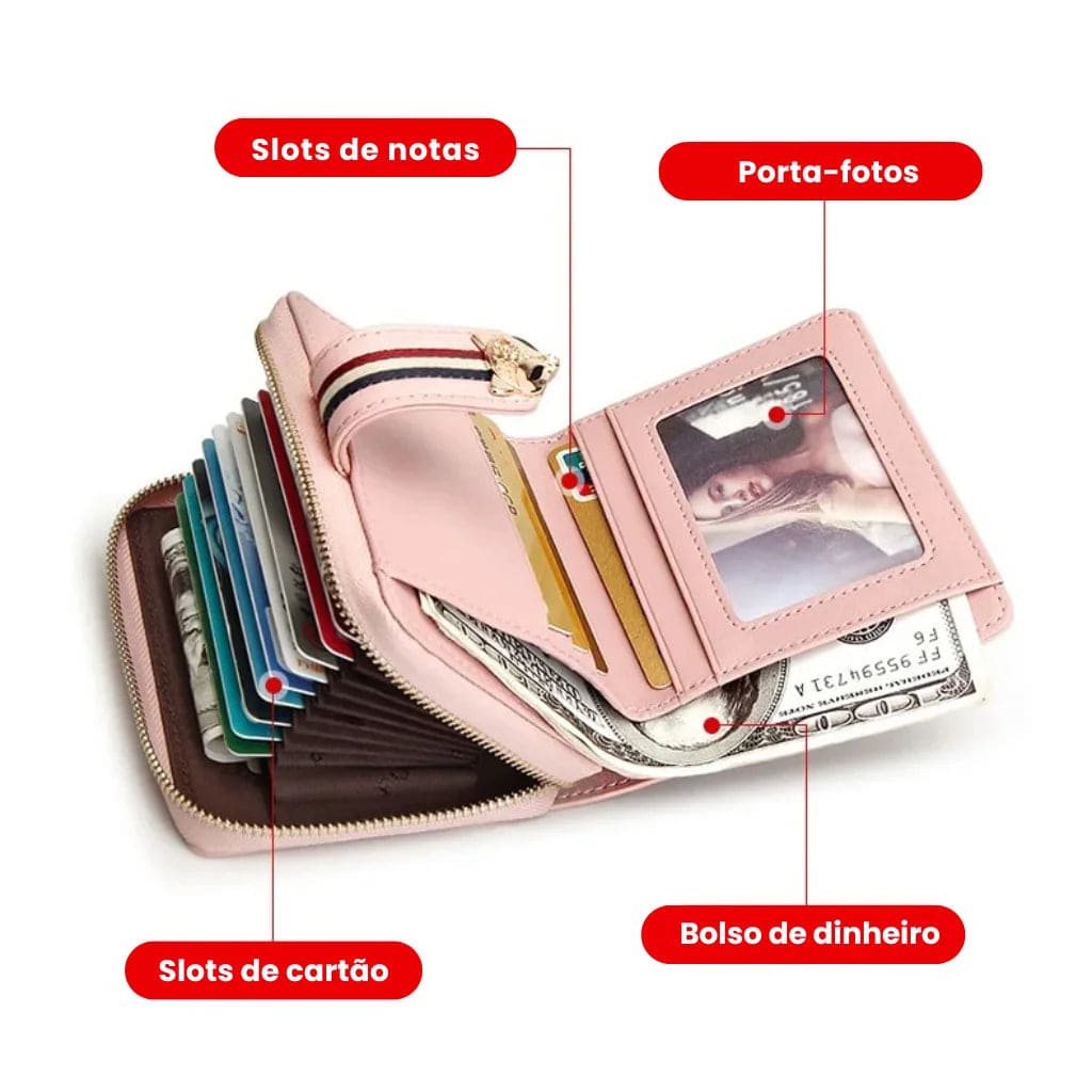 CARTEIRA FEMININA FOXER FEITA EM COURO GENUÍNO MODELO DALPHNE