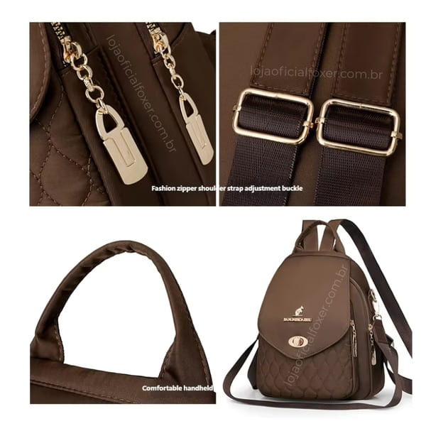 MOCHILA FEMIINA FEITA EM COURO REFINADO MODELO BELLA LUXE BROWN