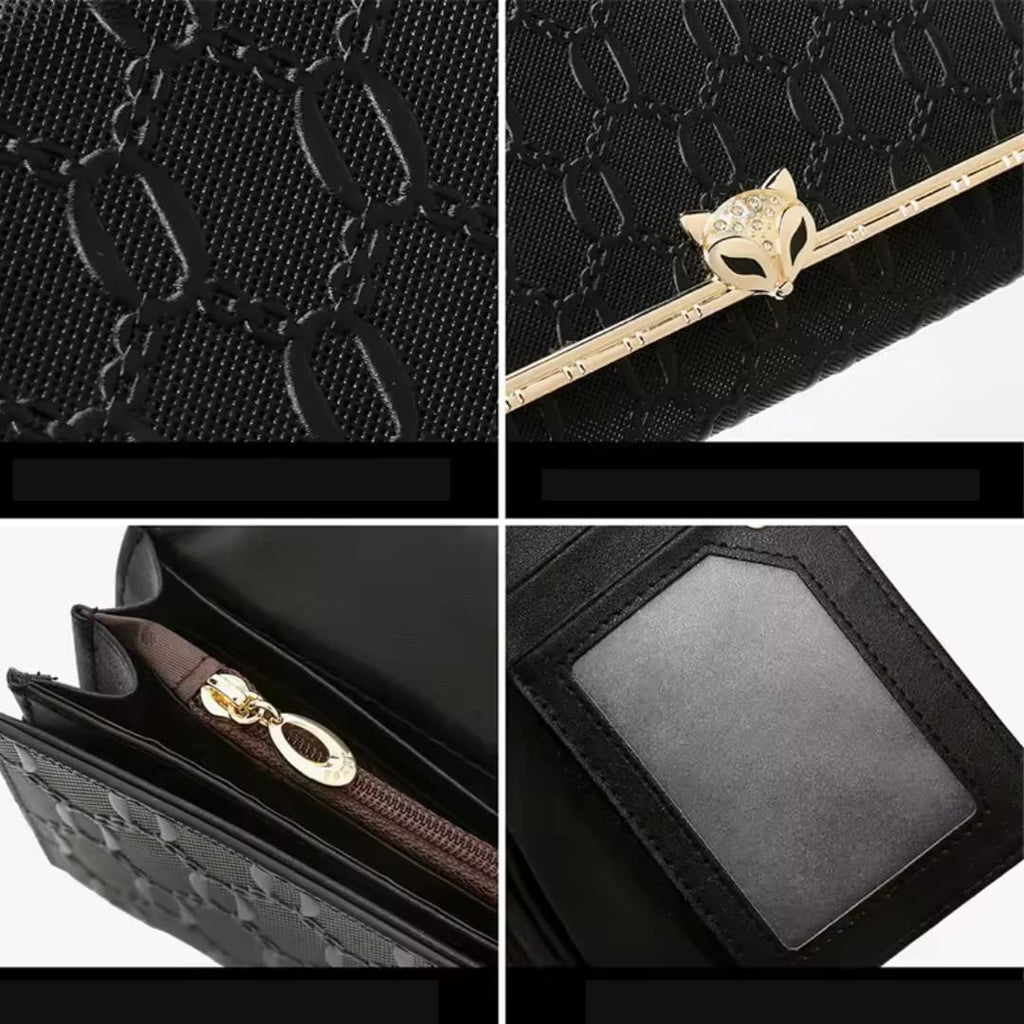 CARTEIRA FEMININA LONGA FOXER FEITA EM COURO GENUÍNO MODELO SÉLUNE BLACK