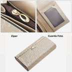 CARTEIRA FEMININA LONGA FOXER FEITA EM COURO GENUÍNO MODELO SÉLUNE BEIGE