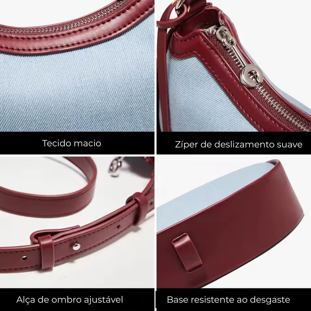 BOLSA FEMININA FOXER FEITA EM JEANS COM DETALHES EM COURO MODELO JEANS LUXE