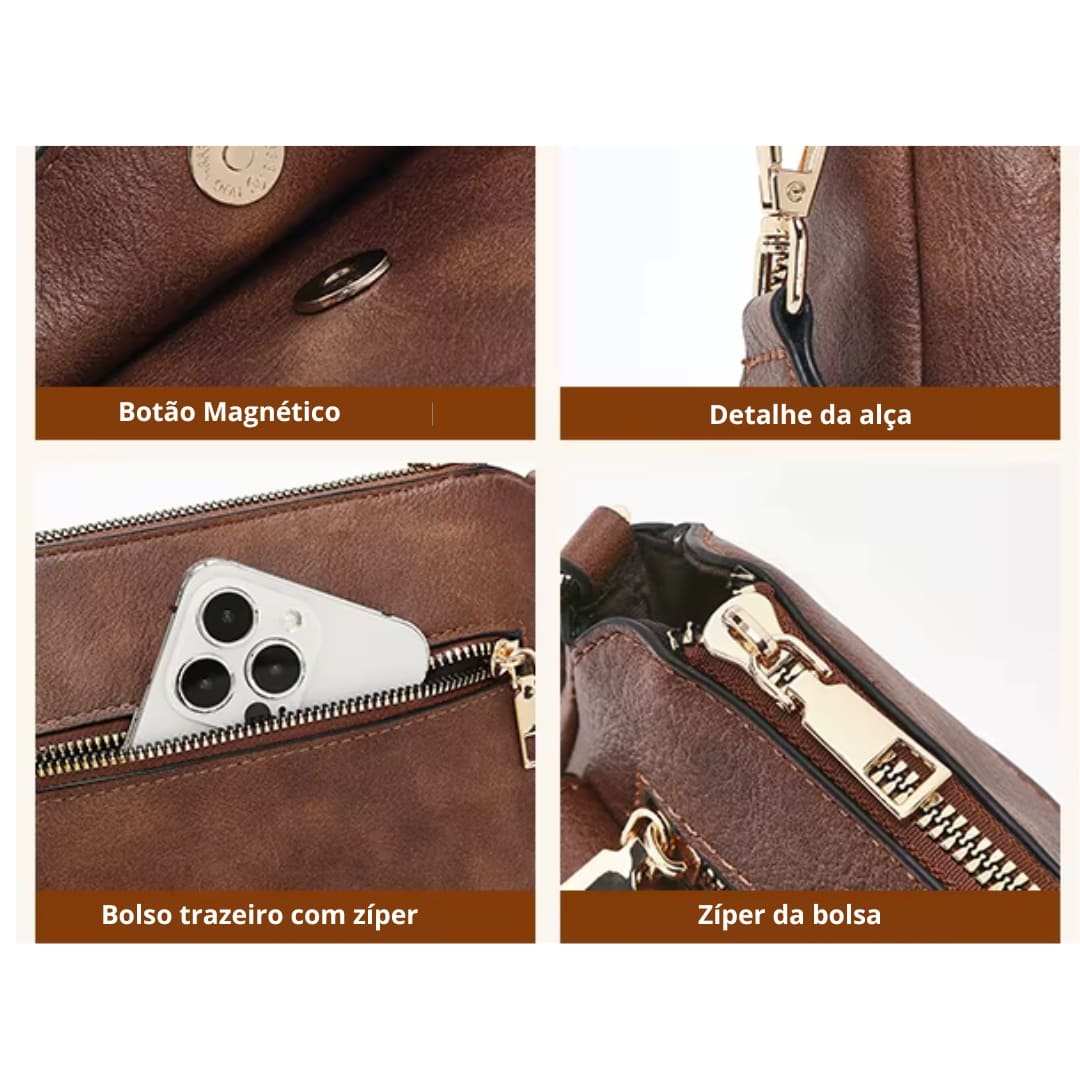 BOLSA FEMININA TRANSVERSAL FOXER FEIRA EM COURO REFINADO  MODELO MONTREL