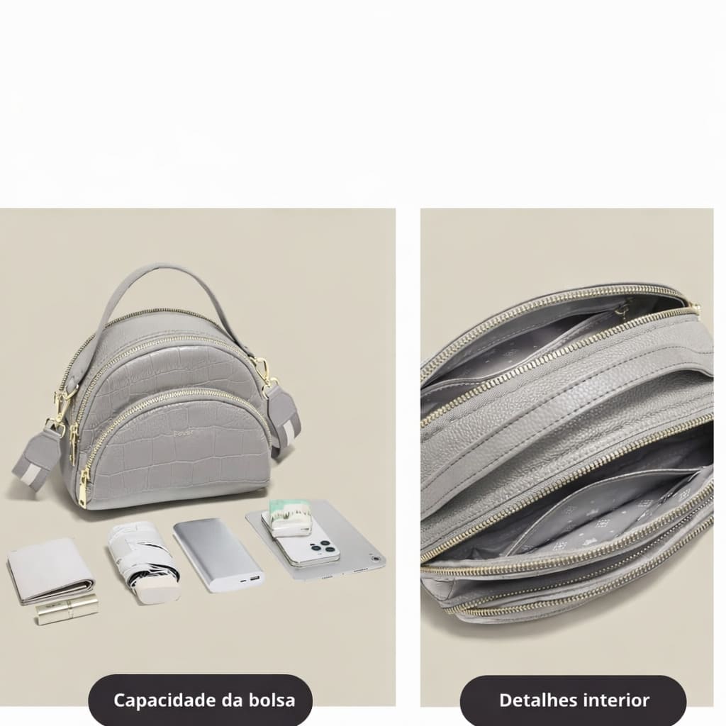 BOLSA FEMININA FOXER FEITA EM COURO GEMUÍNO MODELO RIVELLE GRAY