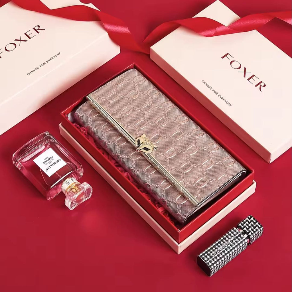 CARTEIRA FEMININA LONGA FOXER FEITA EM COURO GENUÍNO MODELO SÉLUNE ROSÉ