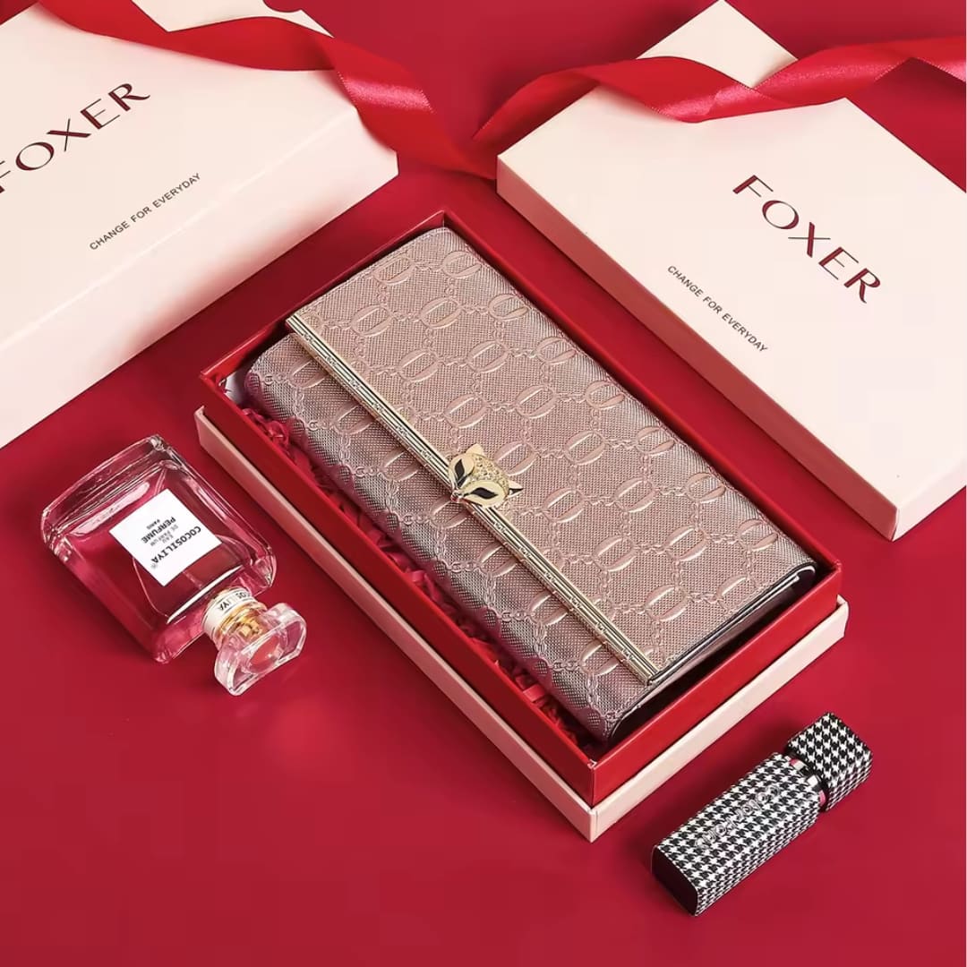 CARTEIRA FEMININA LONGA FOXER FEITA EM COURO GENUÍNO MODELO SÉLUNE ROSÉ