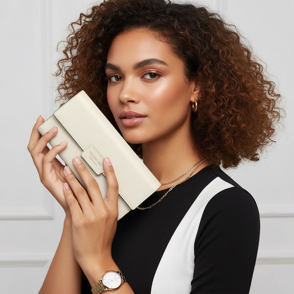 CARTEIRA FEMININA FEITA EM COURO GENUÍNO  MODELO IVORY ÉLÉGANCE- LINHA WILLIAM POLO