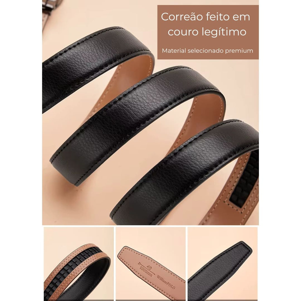 CINTO FEMININO FEITO EM COURO GENUÍNO MODELO ARVELLI BLACK- LINHA WILLIAMPOLO