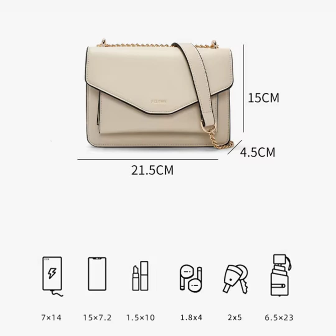 BOLSA FEMININA TYRANSVERSAL FOXER FEITA EM COURO REFINADO MODELO ARVELLE