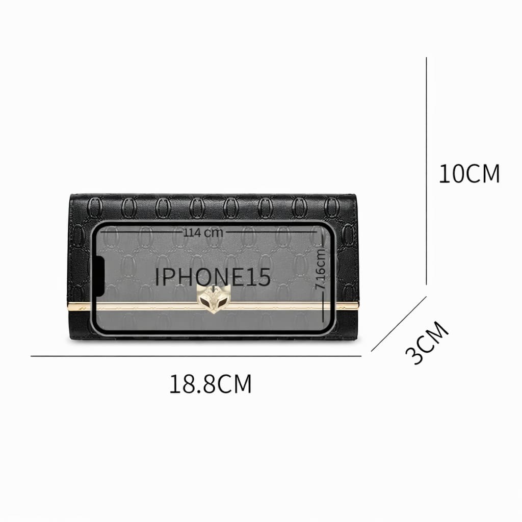 CARTEIRA FEMININA LONGA FOXER FEITA EM COURO GENUÍNO MODELO SÉLUNE BLACK