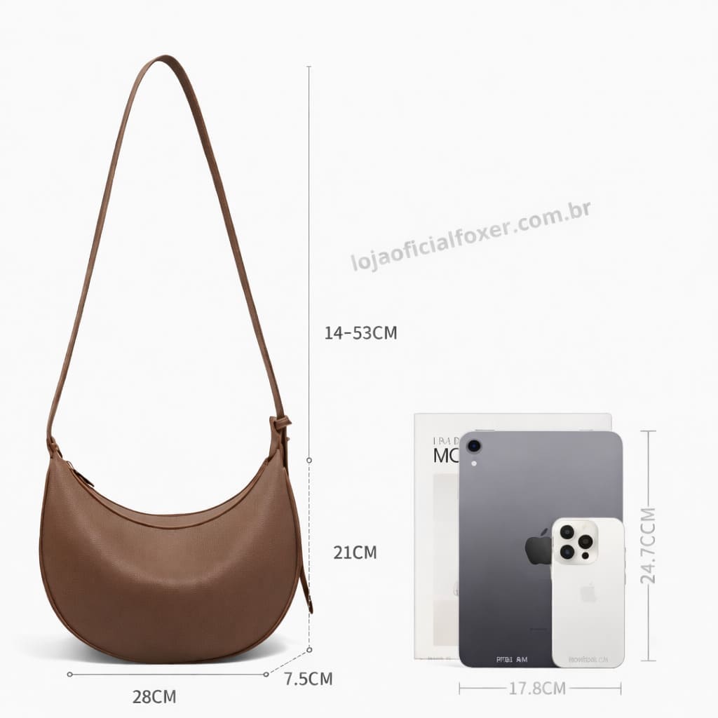 Bolsa Feminina FOXER de Ombro em Couro Legítimo – Modelo Lunéra Beige