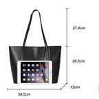 Bolsa Feminina Grande Preta  De Couro Genuíno Modelo Foxer Valenora Black