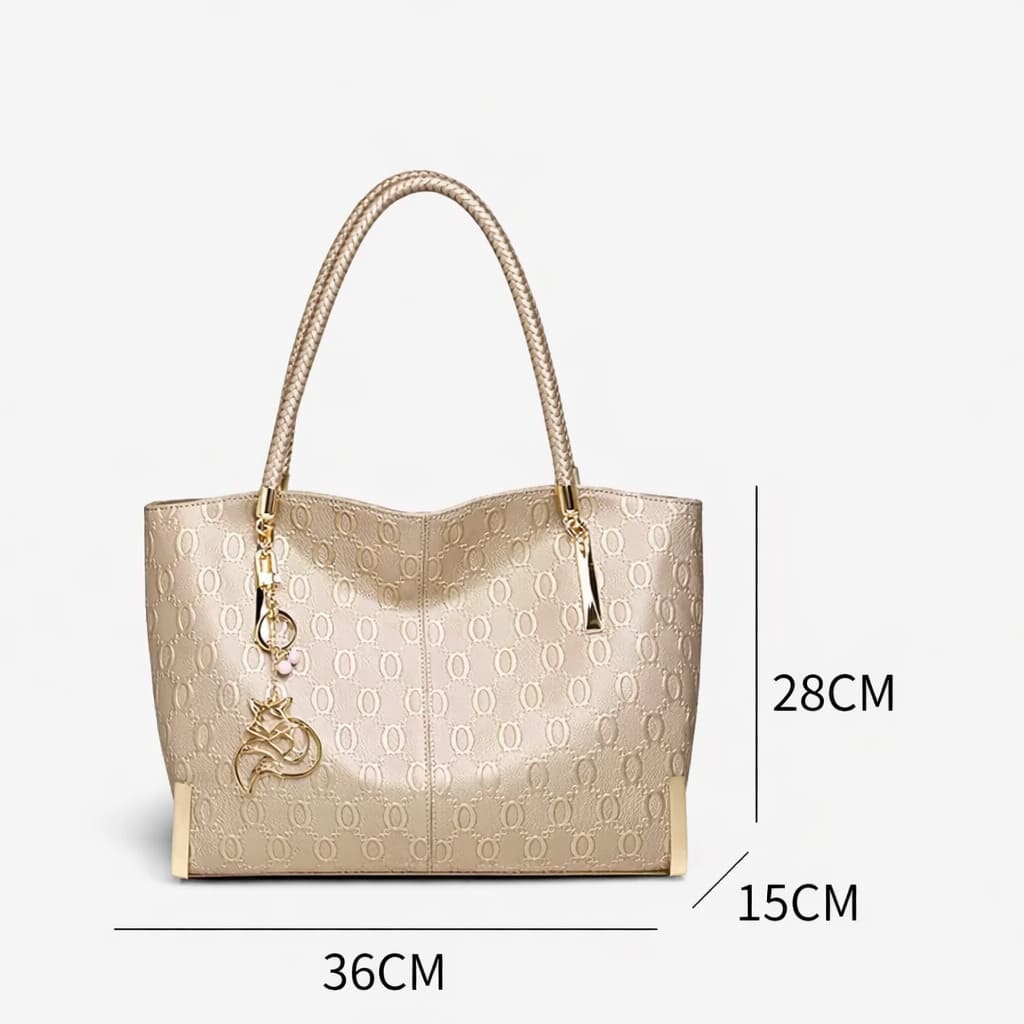 Bolsa feminina Grande De Couro Modelo Foxer Vittora Beige