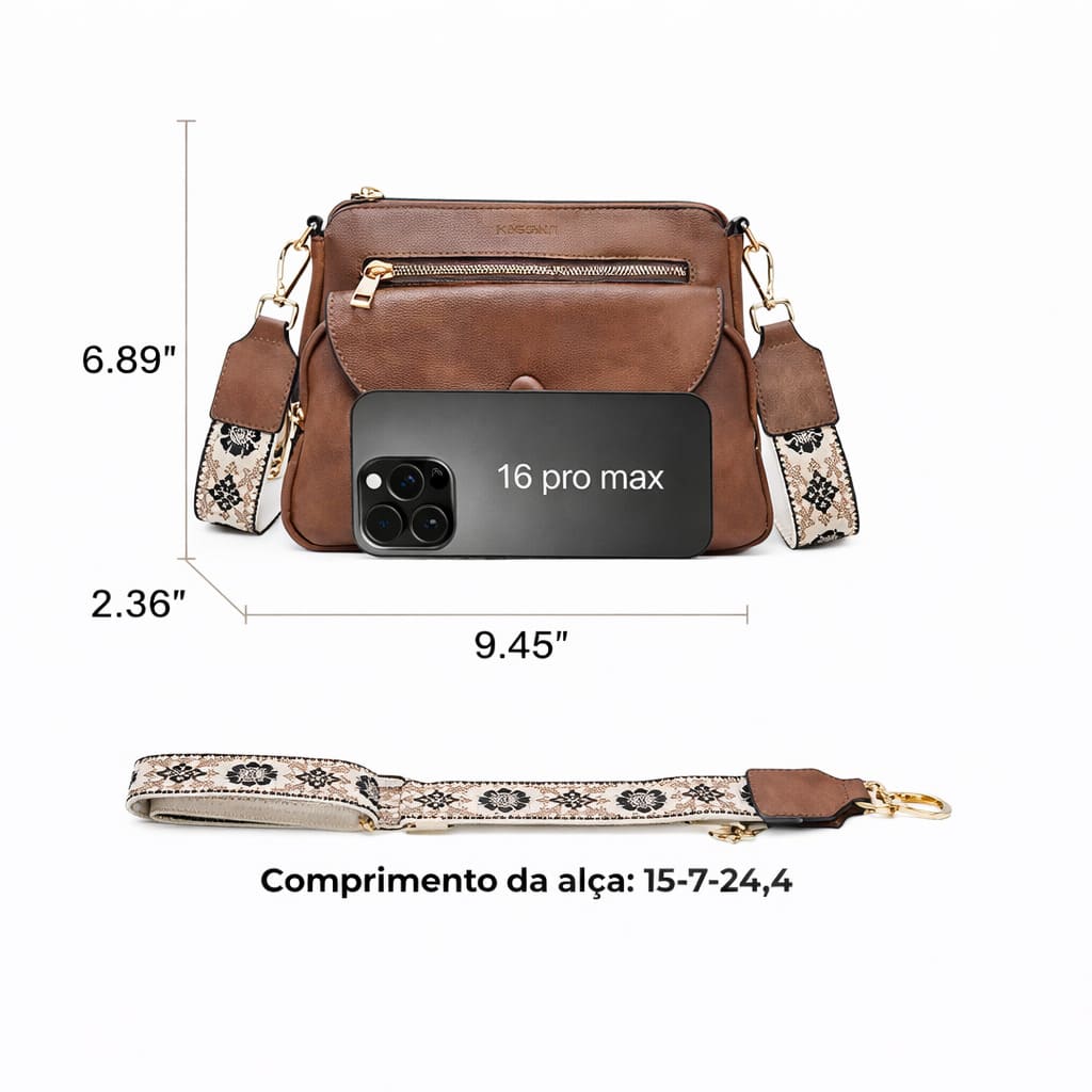 BOLSA FEMININA TRANSVERSAL FOXER FEIRA EM COURO REFINADO  MODELO MONTREL