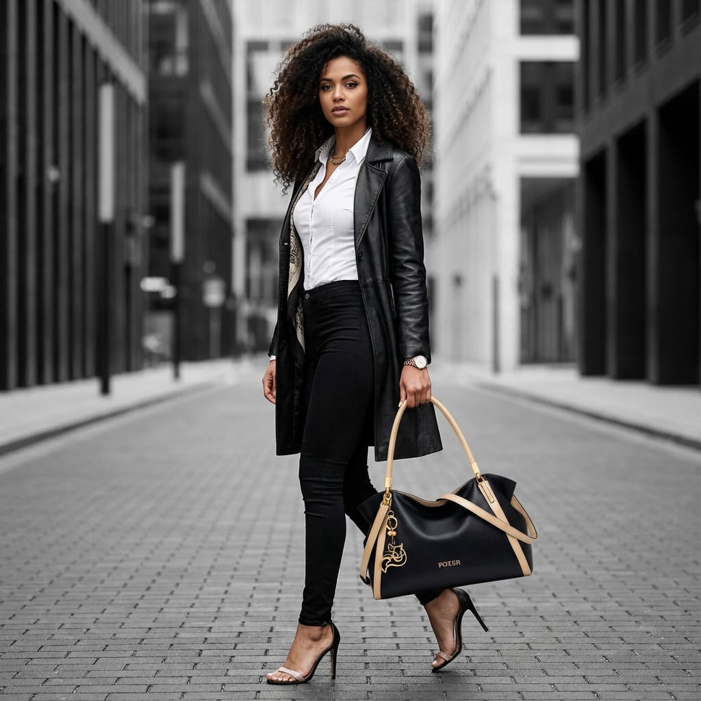 BOLSA FEMININA FOXER FEITA EM COURO GENUÍNO – MODELO ESSÉNNE BLACK