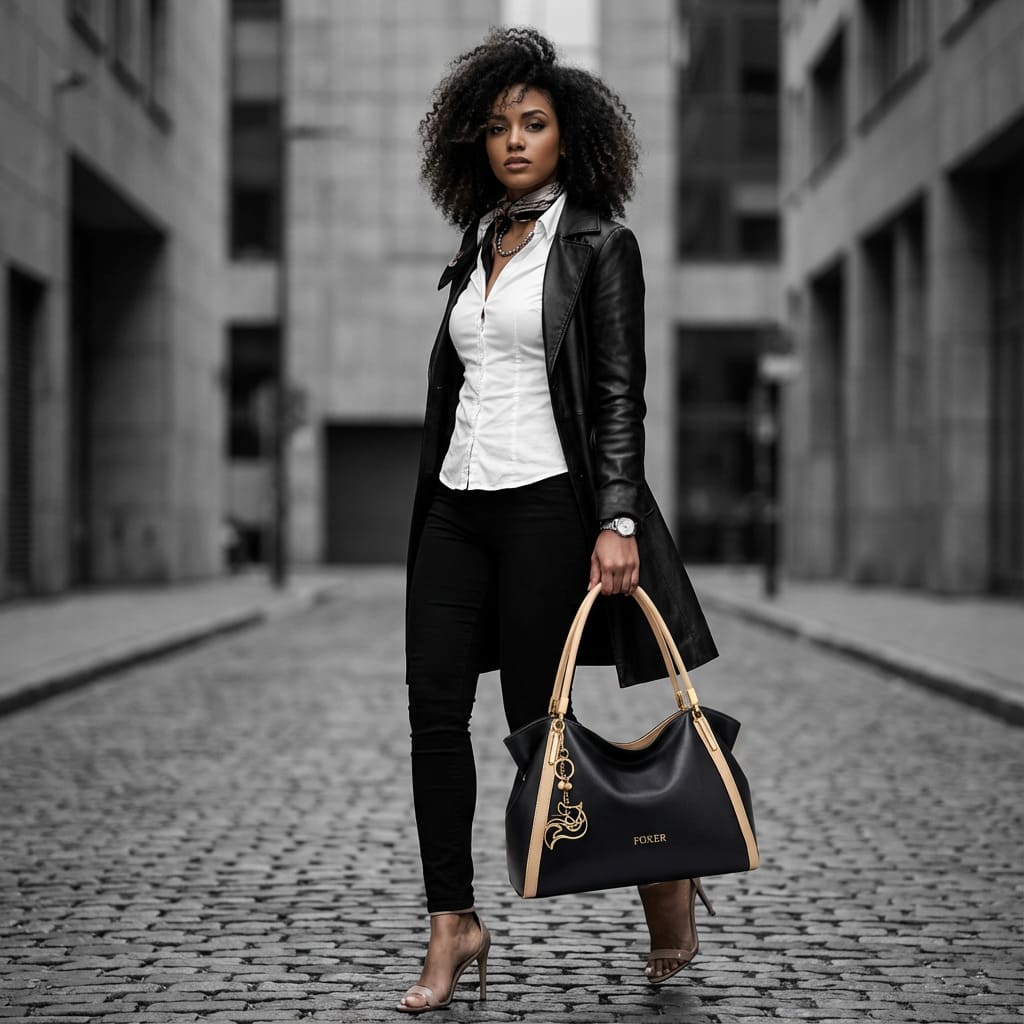 BOLSA FEMININA FOXER FEITA EM COURO GENUÍNO – MODELO ESSÉNNE BLACK