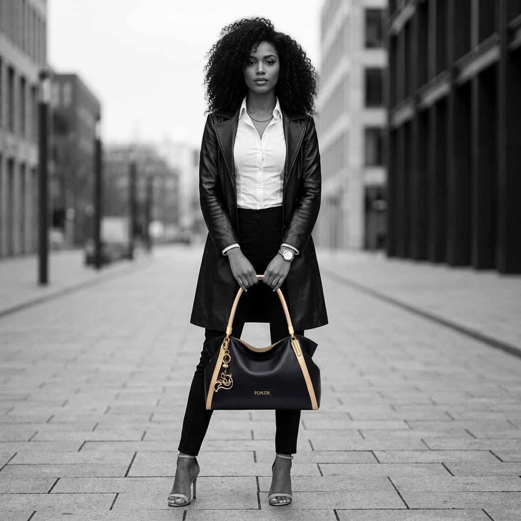 BOLSA FEMININA FOXER FEITA EM COURO GENUÍNO – MODELO ESSÉNNE BLACK