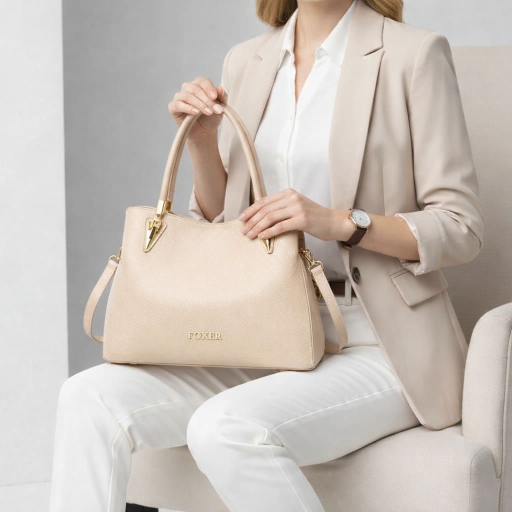 BOLSA FEMININA FOXER FEITAM COURO REFINADO MODELO VERONA BEIGE