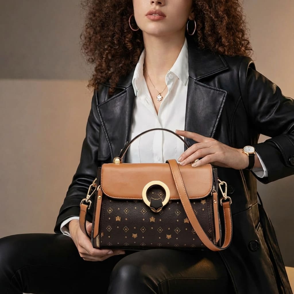 BOLSA FEMININA FOXER FEITA EM COURO REFINADO MODELO CÉLINEA BROWN