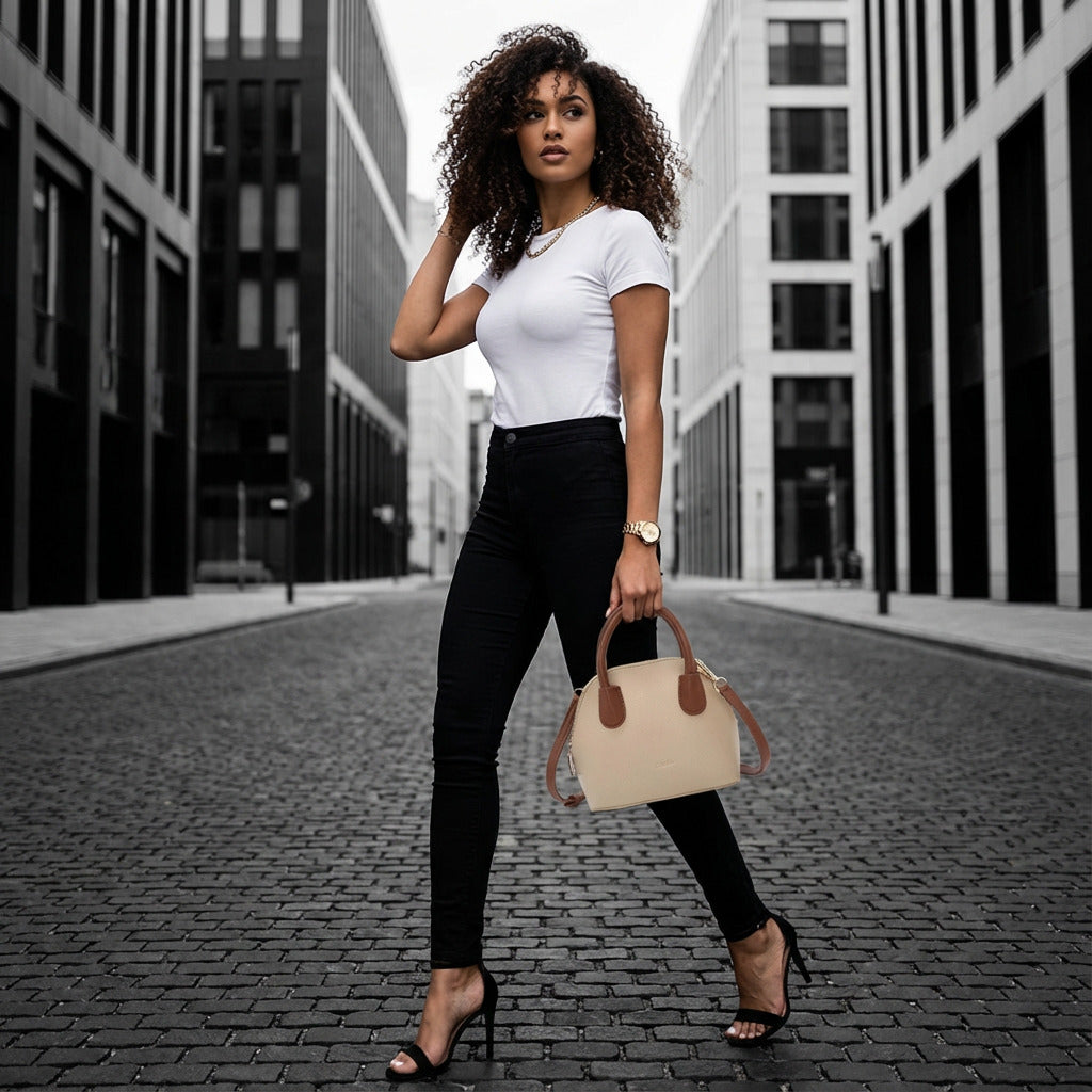 BOLSA FEMININA DE OMBRO FOXER FEITA EM COURO GENUÍNO MODELO AMÉLIE BEIGE