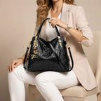 Bolsa Feminina  Grande Preta Feita Em Couro Refinado Modelo Foxer Royale Black