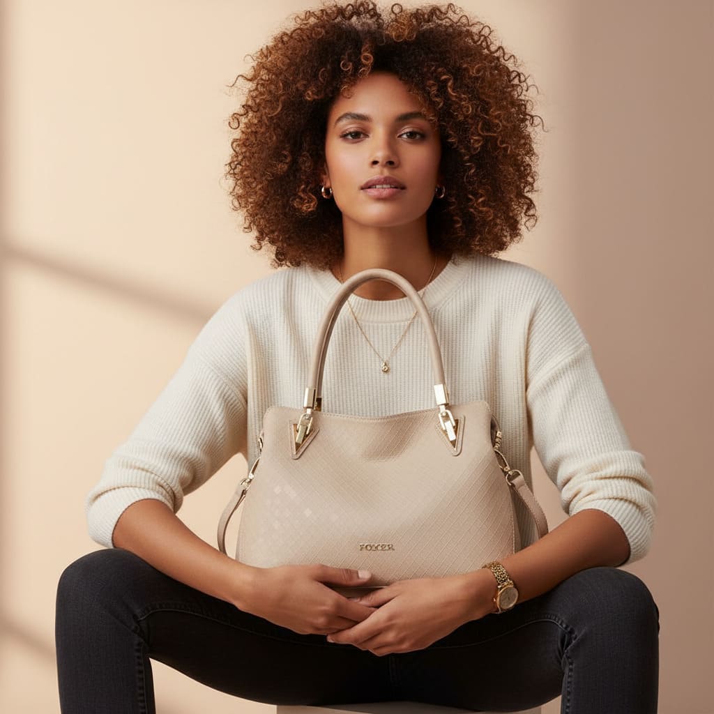 BOLSA FEMININA FOXER FEITAM COURO REFINADO MODELO VERONA BEIGE