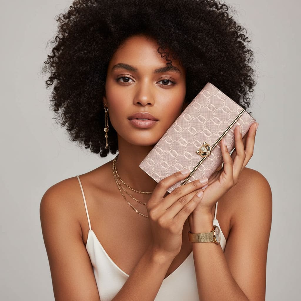 CARTEIRA FEMININA LONGA FOXER FEITA EM COURO GENUÍNO MODELO SÉLUNE ROSÉ