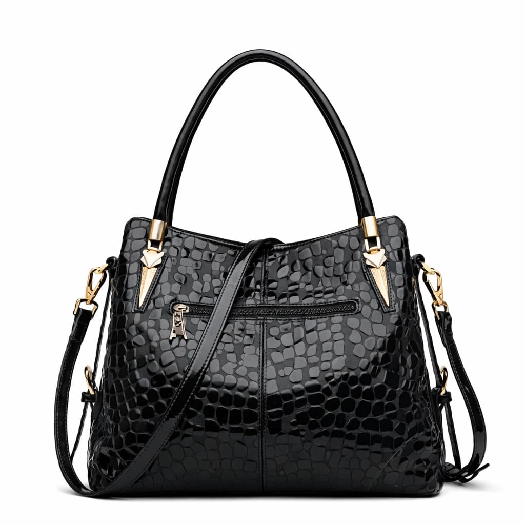 Bolsa Feminina  Grande Preta Feita Em Couro Refinado Modelo Foxer Royale Black